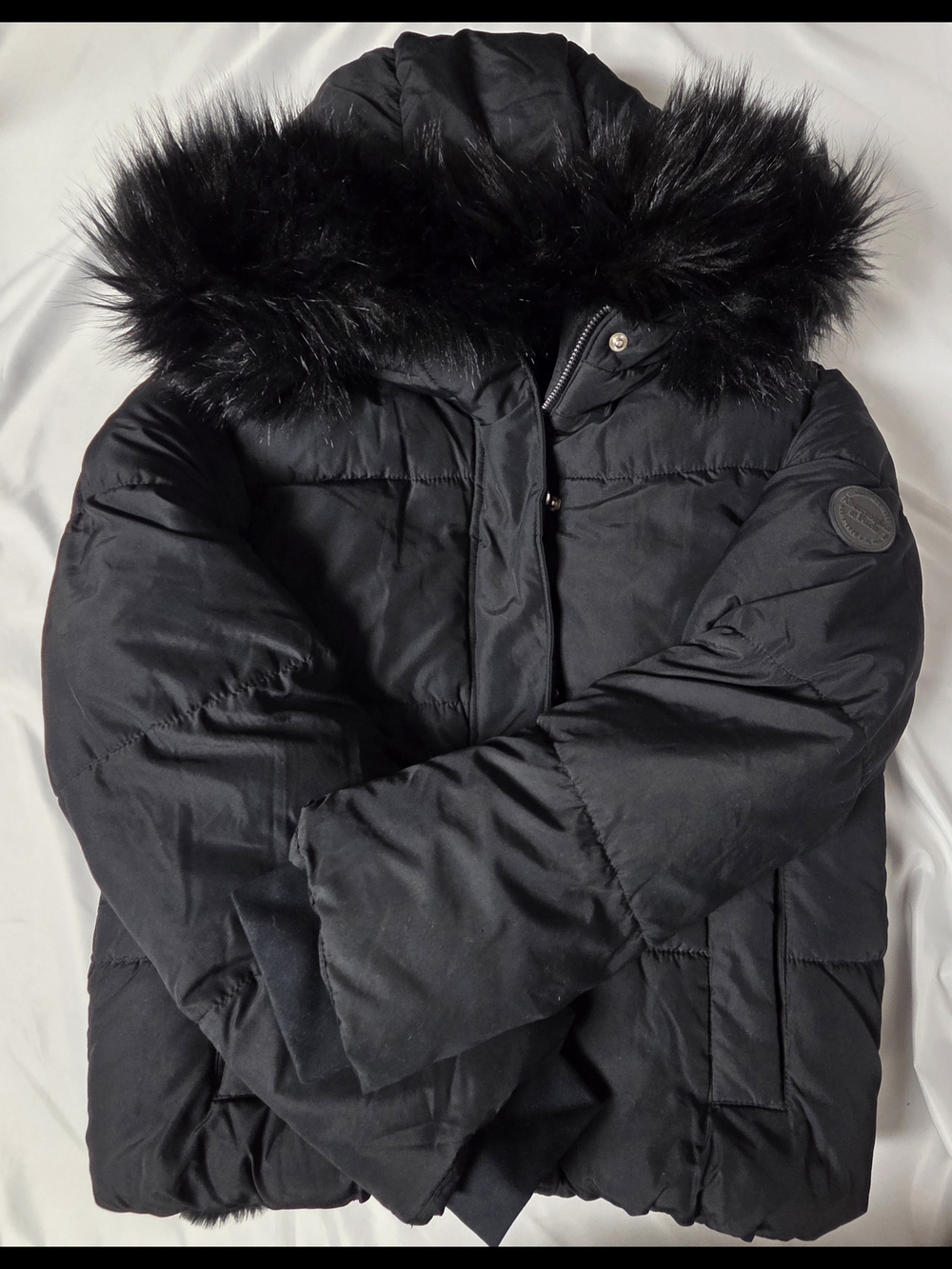The A&F Ultra Kids Black Puffer Jacket with Faux Fur Hood Size 11/12